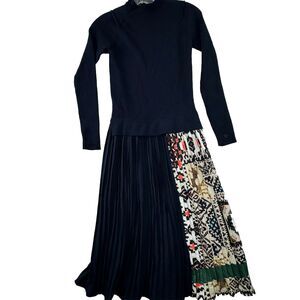 Dalia MacPhee Dress Womens Size L Large Long Sleeve Pleated Midi Artsy Abstract